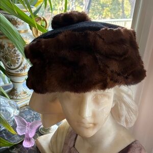 Vintage Brown mink and Black wool Hat